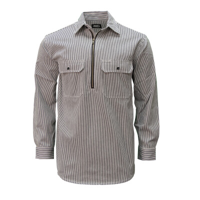 Hickory Stripe LS Zip Front Logger Shirt Key For Business