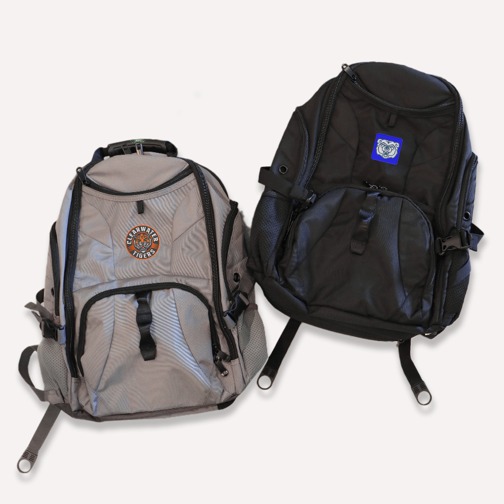 KEY Apparel custom printed and embroidered backpacks. TSA friendly backpack for businesses and school events. Custom embroidered backpack.