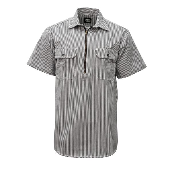 Key Hickory Stripe Short Sleeve Zip Front Logger Shirt 5703-C Hickory Stripe Short Sleeve Zip Front Logger Shirt Thumbnail