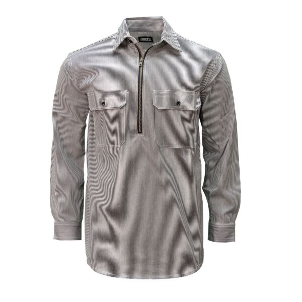 Key Hickory Stripe Long Sleeve Zip Front Logger Shirt 573-C Hickory Stripe Long Sleeve Zip Front Logger Shirt Thumbnail